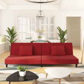 Two-seater sofa bed with two red velvet pillows by , Sofas - Ref: Foro24-375914, Price: 234,76 €, Discount: %