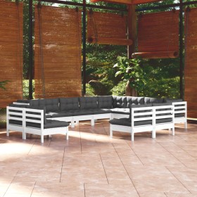 Muebles de jardín 12 pzas y cojines blanco madera maciza pino de , Conjuntos de jardín - Ref: Foro24-3096876, Precio: 1,00 €,...