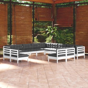 Muebles de jardín 13 pzas y cojines blanco madera maciza pino de , Conjuntos de jardín - Ref: Foro24-3096888, Precio: 1,00 €,...