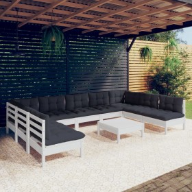 Garden furniture 10 pieces and white cushions solid pine wood by , Garden sets - Ref: Foro24-3097182, Price: 866,99 €, Discou...