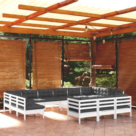 Garden furniture 14 pieces with white pine wood cushions by , Garden sets - Ref: Foro24-3097290, Price: 1,00 €, Discount: %