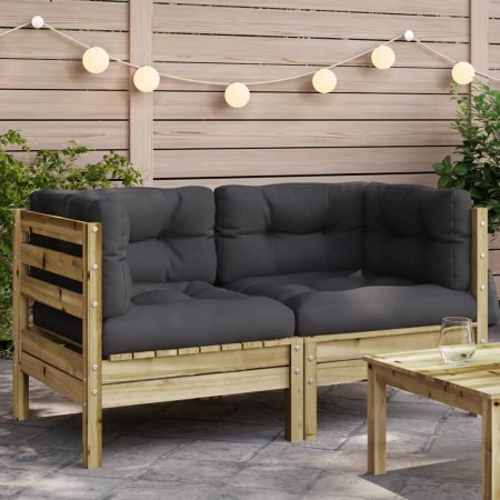 Garten-Ecksofa mit 2 Kissen aus imprägniertem Kiefernholz von , Modulare Sofas für den Außenbereich - Ref: Foro24-838156, Pre...