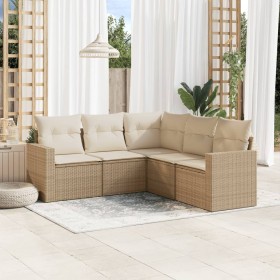 Garden sofa set with cushions 5 pieces beige synthetic rattan by , Modular outdoor sofas - Ref: Foro24-3251285, Price: 465,72...