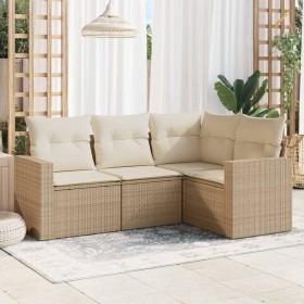 Garden sofa set with cushions 4 pieces beige synthetic rattan by , Modular outdoor sofas - Ref: Foro24-3251245, Price: 353,99...