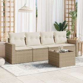 Garden sofa set with cushions 5 pieces beige synthetic rattan by , Modular outdoor sofas - Ref: Foro24-3251025, Price: 370,99...