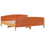 Bed frame with wax brown pine wood headboard 180x200 cm by , Beds and slatted bases - Ref: Foro24-3216166, Price: 245,99 €, D...