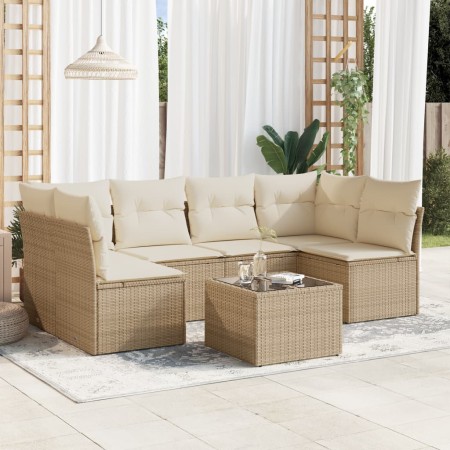 7-teiliges Gartensofa-Set und beigefarbene synthetische Rattankissen von , Gartensets - Ref: Foro24-3249237, Preis: 607,99 €,...