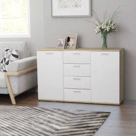 White and Sonoma oak plywood sideboard 120x35.5x75 cm by , Sideboards - Ref: Foro24-801333, Price: 176,99 €, Discount: %