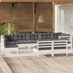 Garden furniture 9 pieces and white cushions solid pine wood by , Garden sets - Ref: Foro24-3096479, Price: 830,81 €, Discoun...