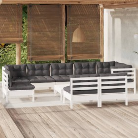 Garden furniture 10 pieces and white cushions solid pine wood by , Garden sets - Ref: Foro24-3096485, Price: 888,99 €, Discou...