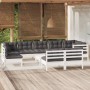 Garden furniture 10 pieces and white cushions solid pine wood by , Garden sets - Ref: Foro24-3096485, Price: 885,55 €, Discou...