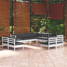 Garden furniture 11 pieces and white cushions solid pine wood by , Garden sets - Ref: Foro24-3096864, Price: 971,99 €, Discou...