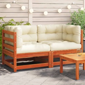 Garden corner sofas and cushions 2 pcs wax brown pine wood by , Modular outdoor sofas - Ref: Foro24-838074, Price: 187,03 €, ...