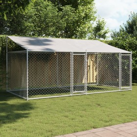 Dog cage roof and doors gray galvanized steel 4x2x2 m by , Dog kennels and fences - Ref: Foro24-3209563, Price: 263,67 €, Dis...