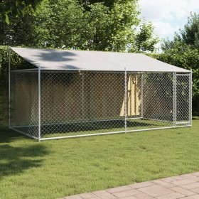 Dog cage roof and door gray galvanized steel 4x2x2 m by , Dog kennels and fences - Ref: Foro24-3209568, Price: 225,74 €, Disc...