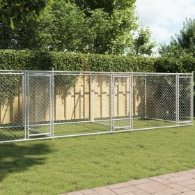 Dog cage with doors gray galvanized steel 8x2x1.5 m by , Dog kennels and fences - Ref: Foro24-3209575, Price: 490,76 €, Disco...