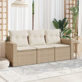 Gartensofa-Set mit beigen Kissen, 3-teilig, PE-Rattan von , Modulare Sofas für den Außenbereich - Ref: Foro24-3250995, Preis:...