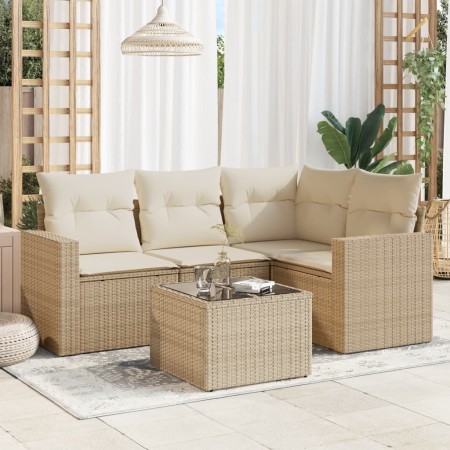 Garden sofa set with cushions 5 pieces beige synthetic rattan by , Modular outdoor sofas - Ref: Foro24-3251255, Price: 422,81...