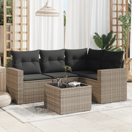 Garden sofa set with cushions 5 pieces gray synthetic rattan by , Modular outdoor sofas - Ref: Foro24-3251257, Price: 398,28 ...