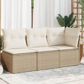 3-Sitzer-Gartensofa mit beigen synthetischen Rattankissen von , Outdoor-Sofas - Ref: Foro24-366076, Preis: 264,95 €, Rabatt: %