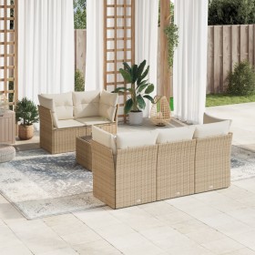 Gartensofa-Set mit Kissen, 6-teilig, beiges synthetisches Rattan von , Gartensets - Ref: Foro24-3249087, Preis: 405,99 €, Rab...