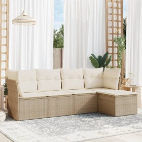 Gartensofa-Set mit Kissen, 5-teilig, beiges synthetisches Rattan von , Gartensets - Ref: Foro24-3249397, Preis: 424,48 €, Rab...