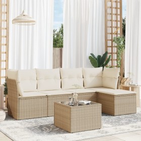 Gartensofa-Set mit Kissen, 6-teilig, beiges synthetisches Rattan von , Gartensets - Ref: Foro24-3249407, Preis: 471,04 €, Rab...