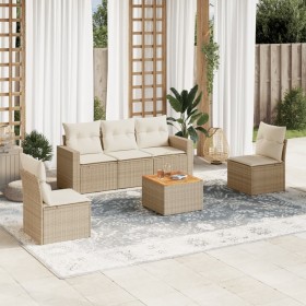 Gartensofa-Set mit Kissen, 6-teilig, beiges synthetisches Rattan von , Gartensets - Ref: Foro24-3224063, Preis: 434,99 €, Rab...