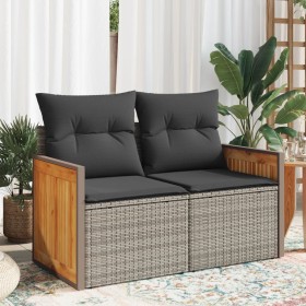 Garden sofa with cushions, 2 seats, synthetic gray rattan by , Outdoor sofas - Ref: Foro24-366130, Price: 187,70 €, Discount: %