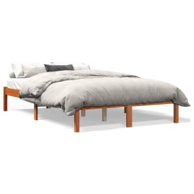 Solid wax brown pine wood bed frame 135x190 cm by , Beds and slatted bases - Ref: Foro24-844842, Price: 81,31 €, Discount: %