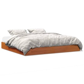 Solid wax brown pine wood bed frame 120x200 cm by , Beds and slatted bases - Ref: Foro24-844814, Price: 114,99 €, Discount: %