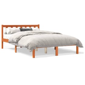 Solid wax brown pine wood bed frame 140x200 cm by , Beds and slatted bases - Ref: Foro24-844809, Price: 92,99 €, Discount: %