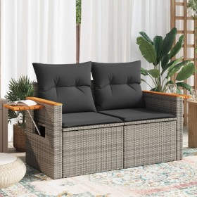 Garden sofa with cushions, 2 seats, synthetic gray rattan by , Outdoor sofas - Ref: Foro24-366145, Price: 194,39 €, Discount: %