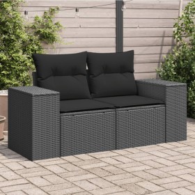 2-Sitzer-Gartensofa mit schwarzen Kissen aus synthetischem Rattan von , Outdoor-Sofas - Ref: Foro24-365992, Preis: 214,99 €, ...