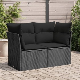 2-seater garden sofa with black synthetic rattan cushions by , Outdoor sofas - Ref: Foro24-365986, Price: 172,06 €, Discount: %