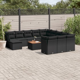 Set aus Gartensofas und Kissen 13 Stück synthetisches Rattan schwarz von , Gartensets - Ref: Foro24-3223983, Preis: 741,99 €,...