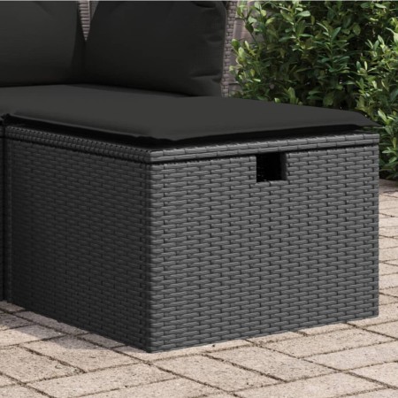 Gartenhocker und Kissen aus schwarzem synthetischem Rattan 55x55x37cm von , Hocker für den Außenbereich - Ref: Foro24-365967,...