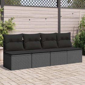 4-Sitzer-Gartensofa mit Kissen aus schwarzem synthetischem Rattan von , Outdoor-Sofas - Ref: Foro24-365965, Preis: 210,88 €, ...