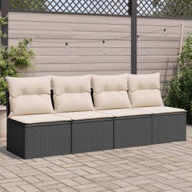 4-Sitzer-Gartensofa mit Kissen aus schwarzem synthetischem Rattan von , Outdoor-Sofas - Ref: Foro24-366000, Preis: 215,99 €, ...