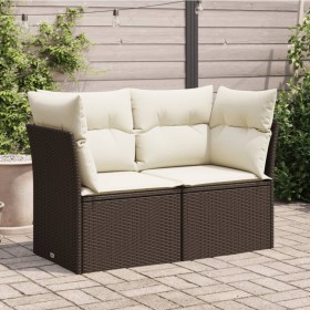 Garden sofa with cushions, 2 seats, synthetic brown rattan by , Outdoor sofas - Ref: Foro24-366201, Price: 149,99 €, Discount: %