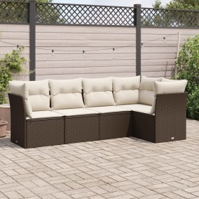 5-teiliges Garten-Essset und braune Kissen aus synthetischem Rattan von , Gartensets - Ref: Foro24-3217603, Preis: 336,99 €, ...