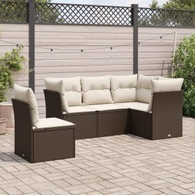 5-teiliges Garten-Essset und braune Kissen aus synthetischem Rattan von , Gartensets - Ref: Foro24-3217643, Preis: 336,99 €, ...