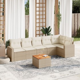 7-teiliges Gartensofa-Set und beige synthetische Rattankissen von , Gartensets - Ref: Foro24-3224133, Preis: 563,99 €, Rabatt: %