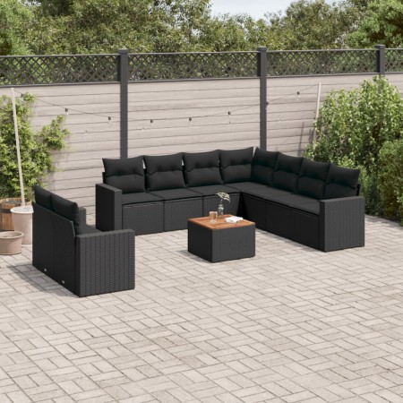 Set de sofás de jardín 10 pzas cojines ratán sintético negro de , Conjuntos de jardín - Ref: Foro24-3224186, Precio: 623,74 €...