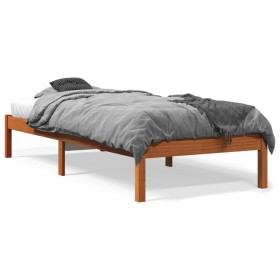 Wax brown solid pine wood bed frame 90x200 cm by , Beds and slatted bases - Ref: Foro24-844848, Price: 59,99 €, Discount: %