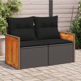 2-Sitzer-Gartensofa mit schwarzen synthetischen Rattankissen von , Outdoor-Sofas - Ref: Foro24-365979, Preis: 167,99 €, Rabat...