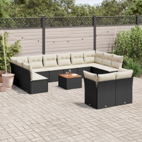 Garden sofa and cushion set 13 pieces black synthetic rattan by , Garden sets - Ref: Foro24-3223914, Price: 802,01 €, Discoun...