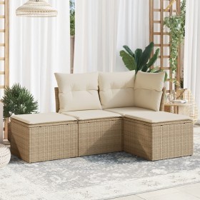 Gartensofa-Set mit Kissen, 4-teilig, beiges synthetisches Rattan von , Gartensets - Ref: Foro24-3249317, Preis: 262,99 €, Rab...