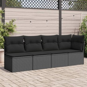 4-Sitzer-Gartensofa mit schwarzen synthetischen Rattankissen von , Outdoor-Sofas - Ref: Foro24-365964, Preis: 244,41 €, Rabat...