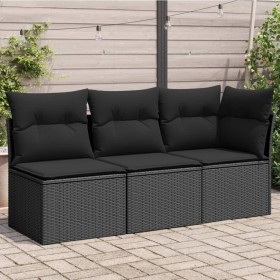 3-Sitzer-Gartensofa mit schwarzen synthetischen Rattankissen von , Outdoor-Sofas - Ref: Foro24-365987, Preis: 201,38 €, Rabat...